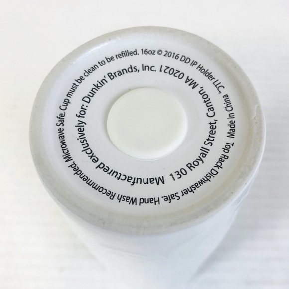 Dunkin Donuts White Embos Tall Ceramic Travel Mug W/Lid 16oz - Picture 5 of 5